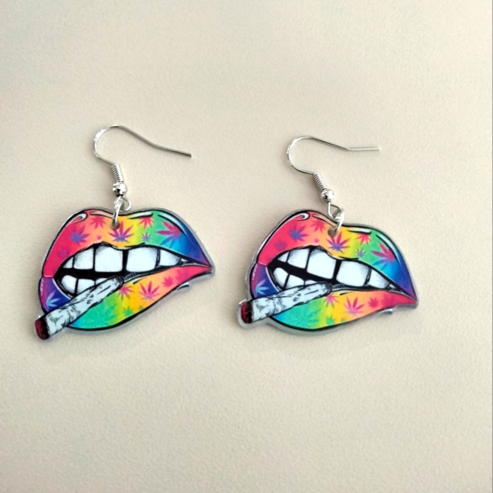 Funky Multicolor Lips Dangle Earrings